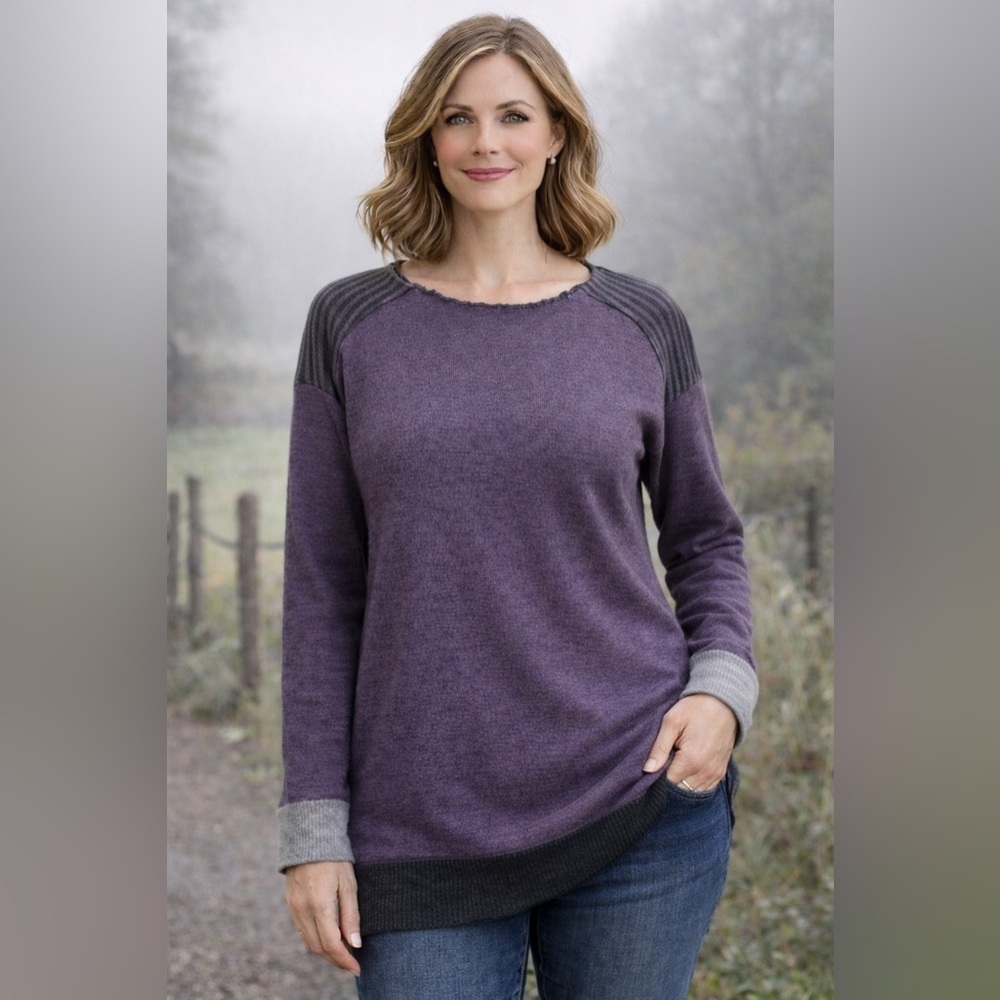 Barbour Womens Tunic Sweater Purple Gray Stripe